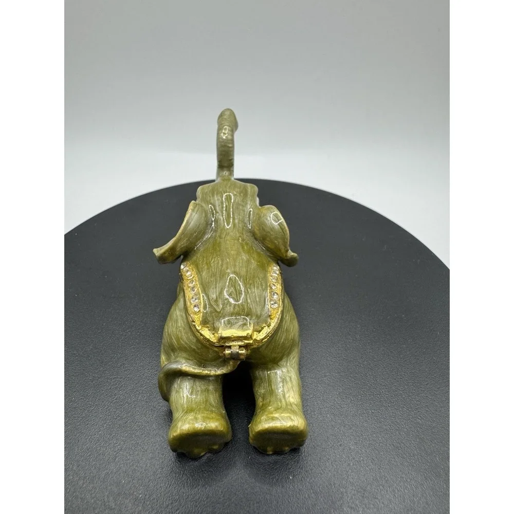 Enamel Lounging Elephant Trunk Up Trinket Box